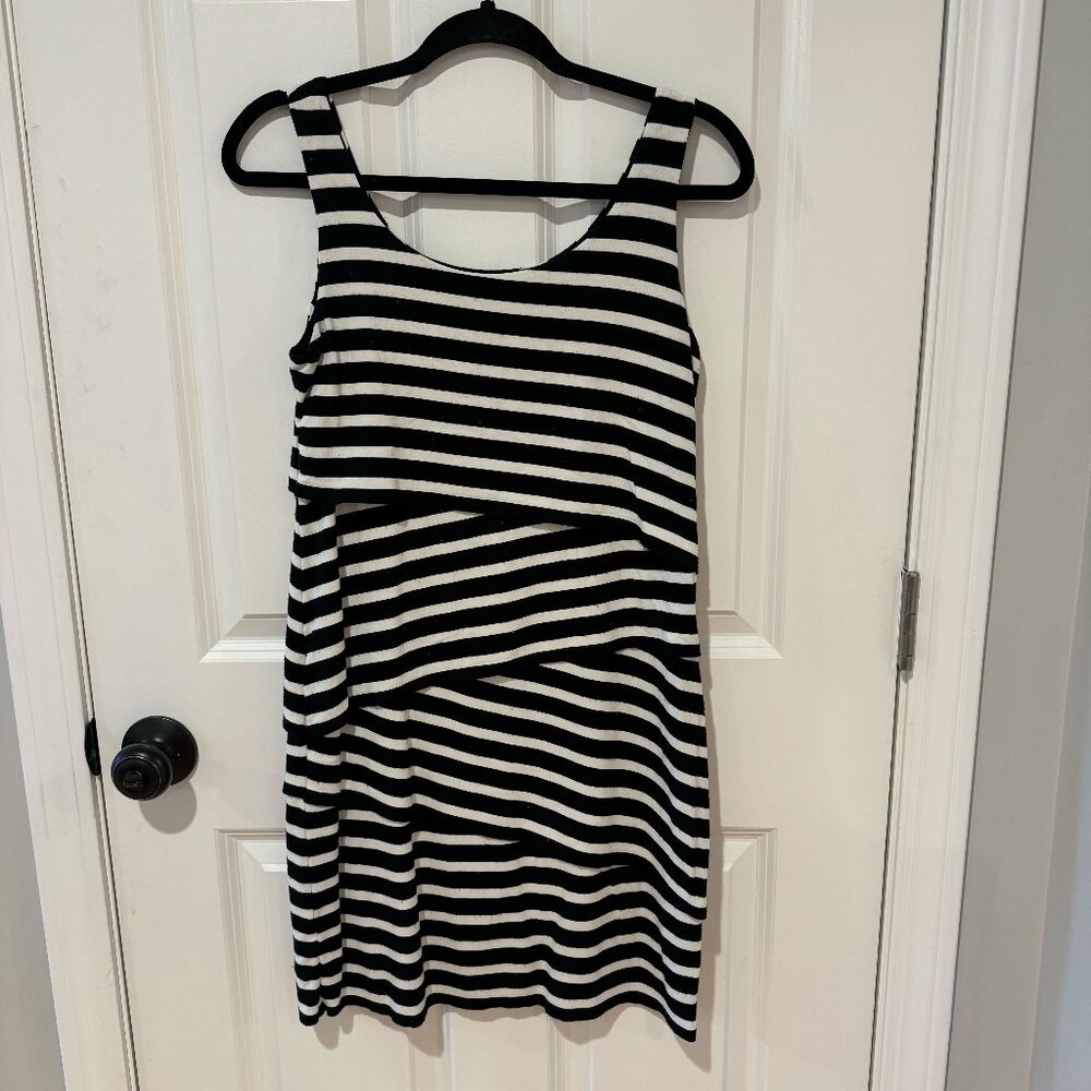Loft Black and White Stripe Shift‎ Dress - Small Petite